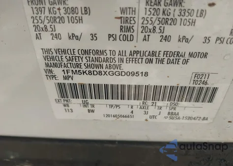 2016 Ford Explorer Xlt z USA, uszkodzony, nr VIN 1FM5K8D8XGGD09518